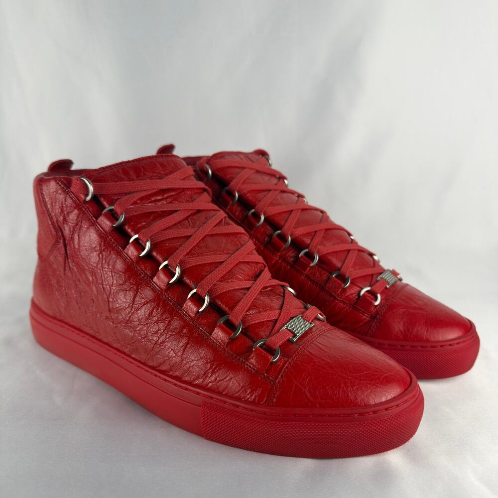 Balenciaga Arena High Top Red Crinkled Leather Sneakers Size 43 EU with Box